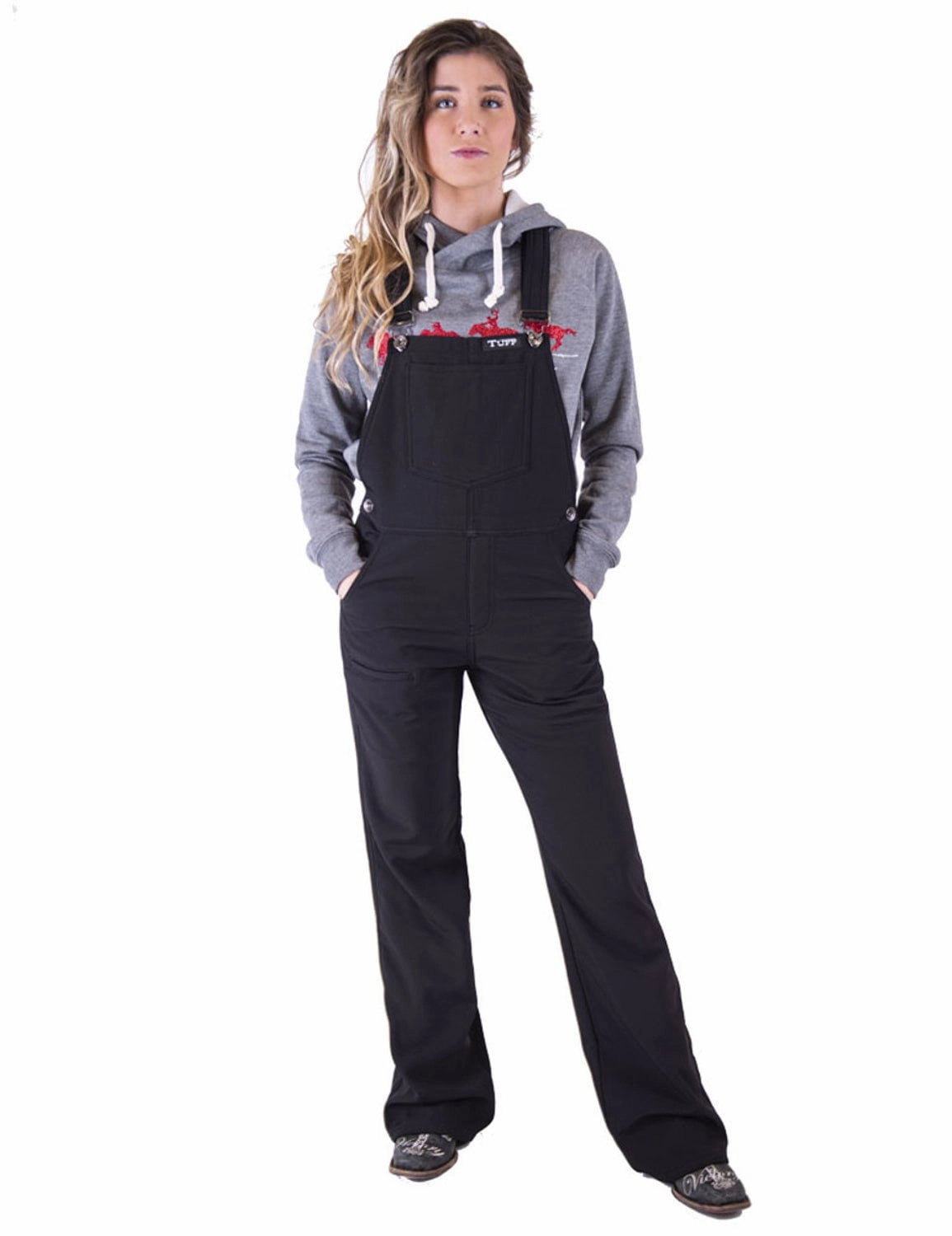 Cowgirl Tuff Womens Work Hard Play Hard Black Nylon Fashion Overall Layered Ventilation Panels
