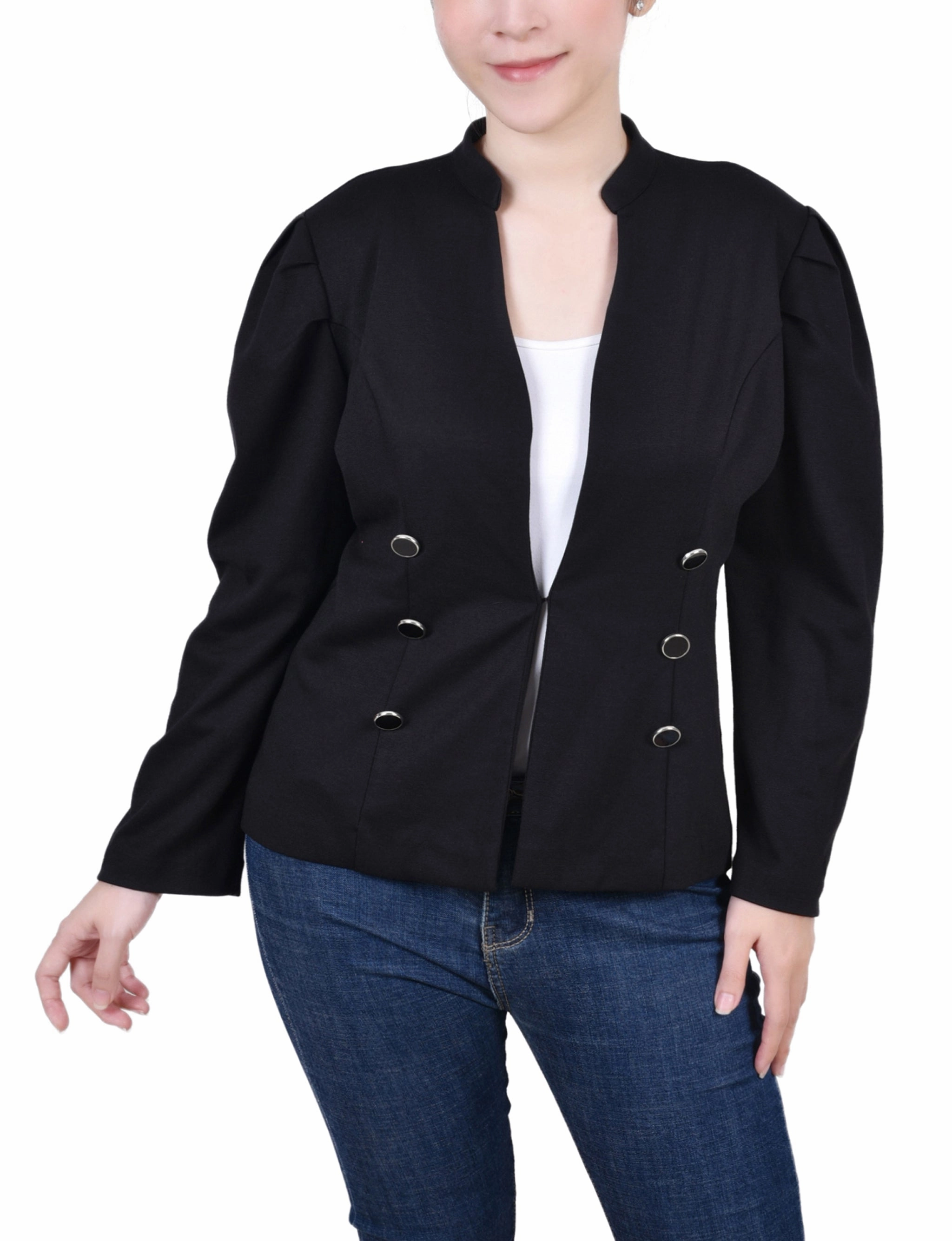 Built In Odor Control Long Puff-Sleeve Ponte Jacket
