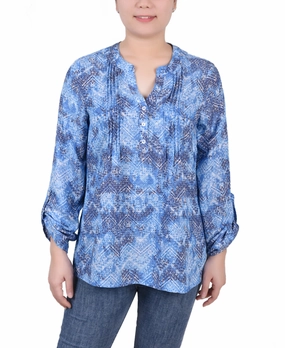 MultiPanelDesign Long Roll Tab Sleeve Pintuck Front Blouse