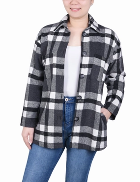 Long Sleeve Brushed Twill Shirtjacket Interlock Knit Friction Resistant Edges