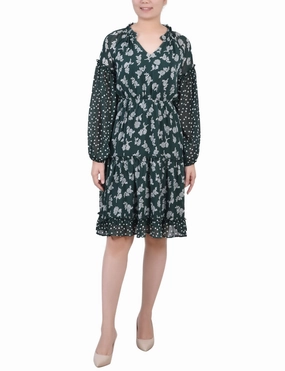 Silk Flow Polished Wear Long Sleeve Combo Chiffon Dress