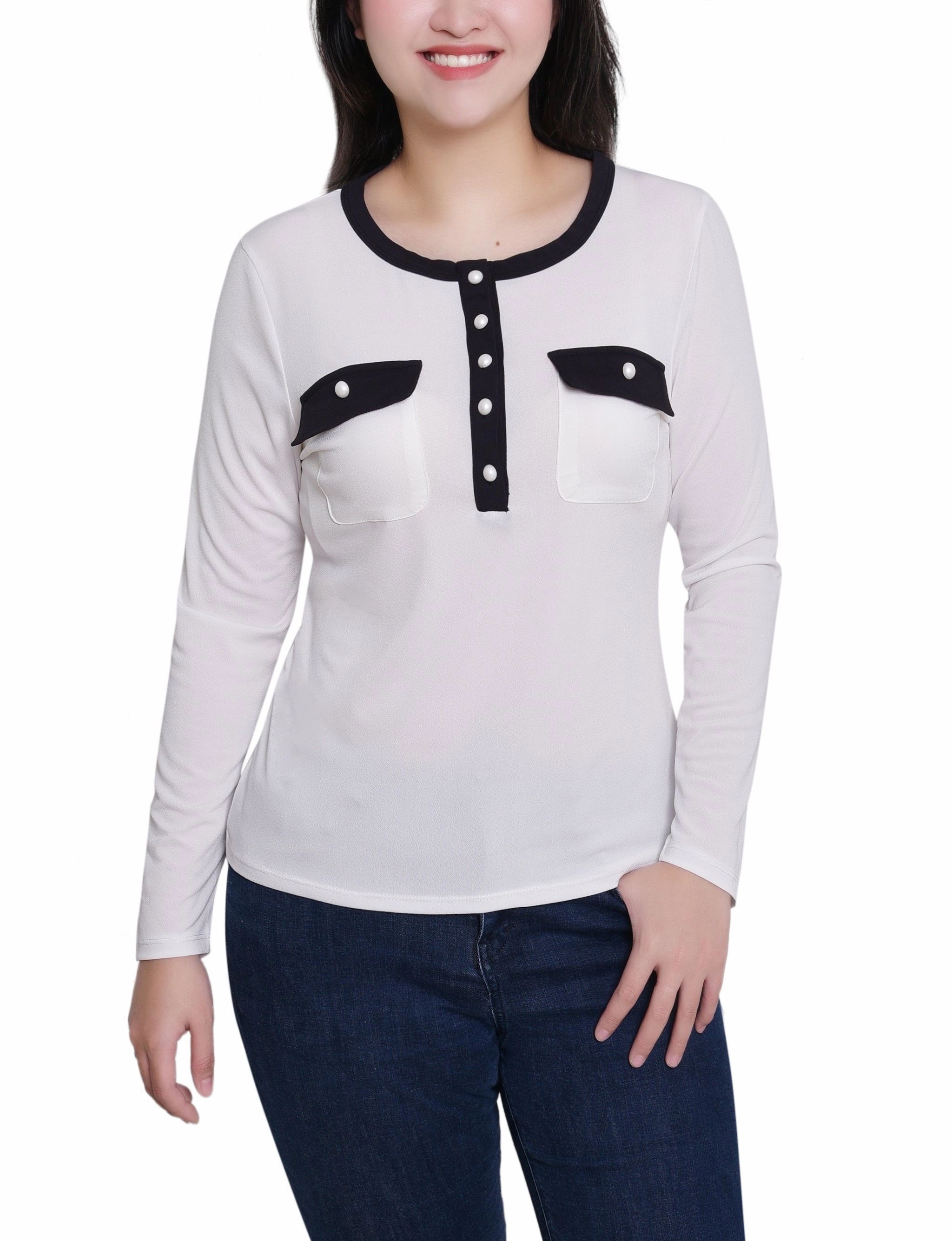 Long Sleeve Contrast Detail Top CollapsibleFrame