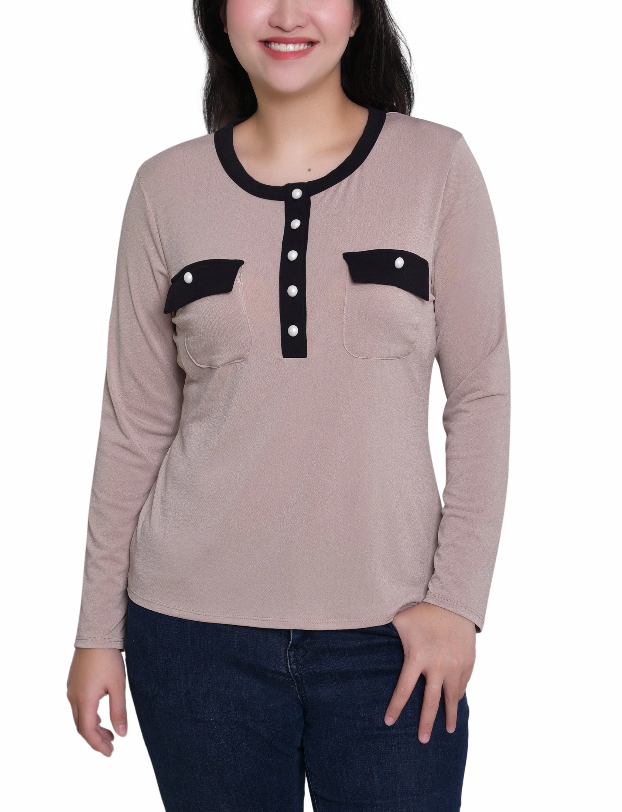 Moisture Management Full Coverage Fit Long Sleeve Contrast Detail Top