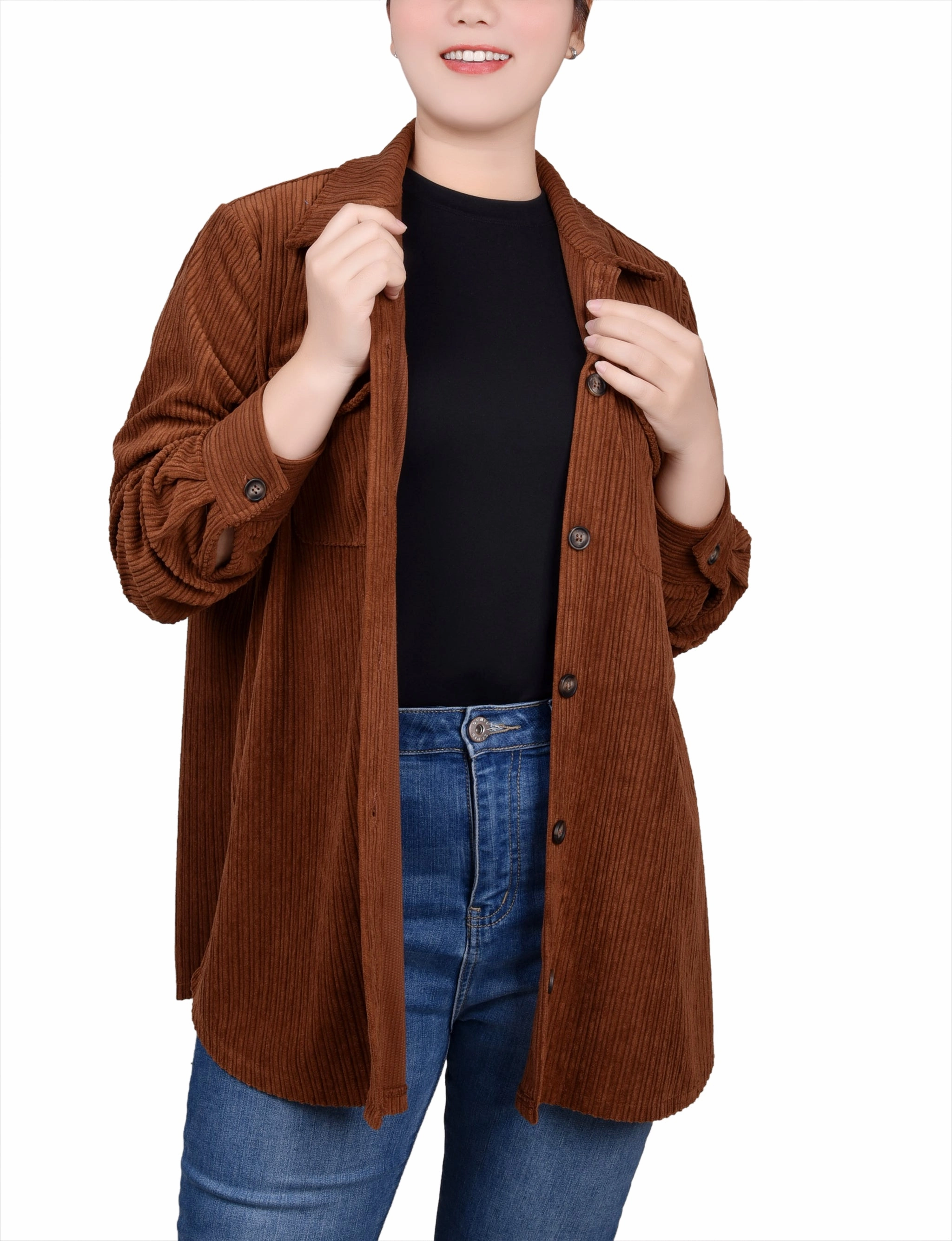 Long Sleeve Corduroy Shirtjacket DualLayer Weave