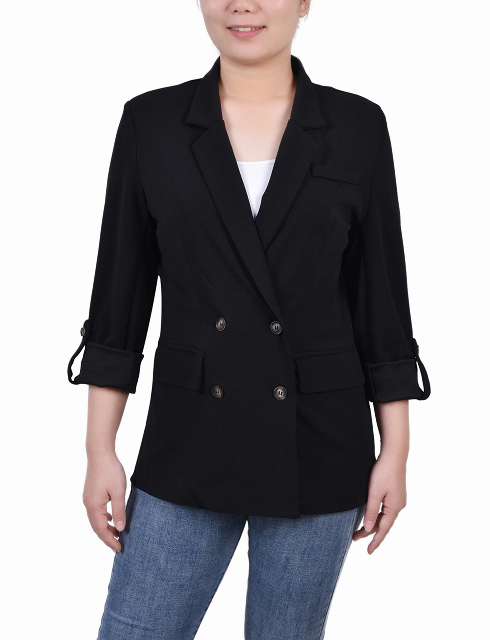 Long Sleeve Double Breasted Crepe Jacket HiddenStoragePocket
