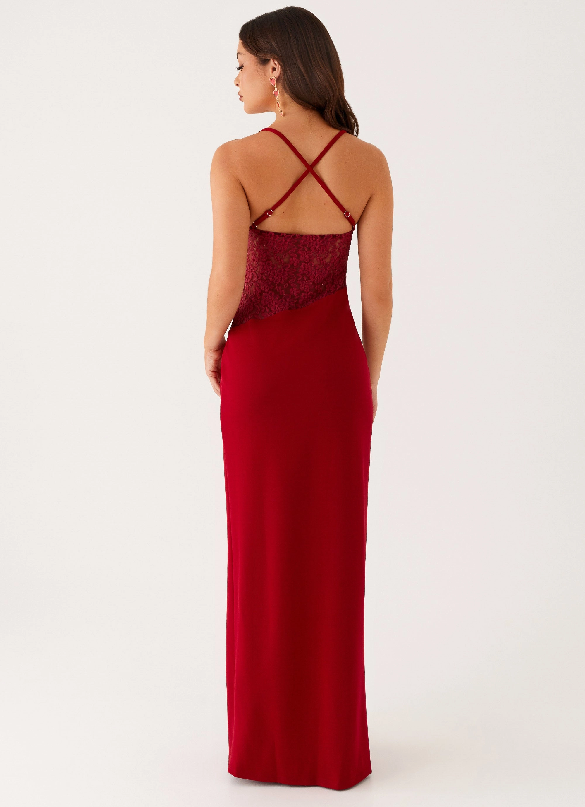 Cozy Wool Jacket Padded Layer Heartbreaker Maxi Dress - Deep Red