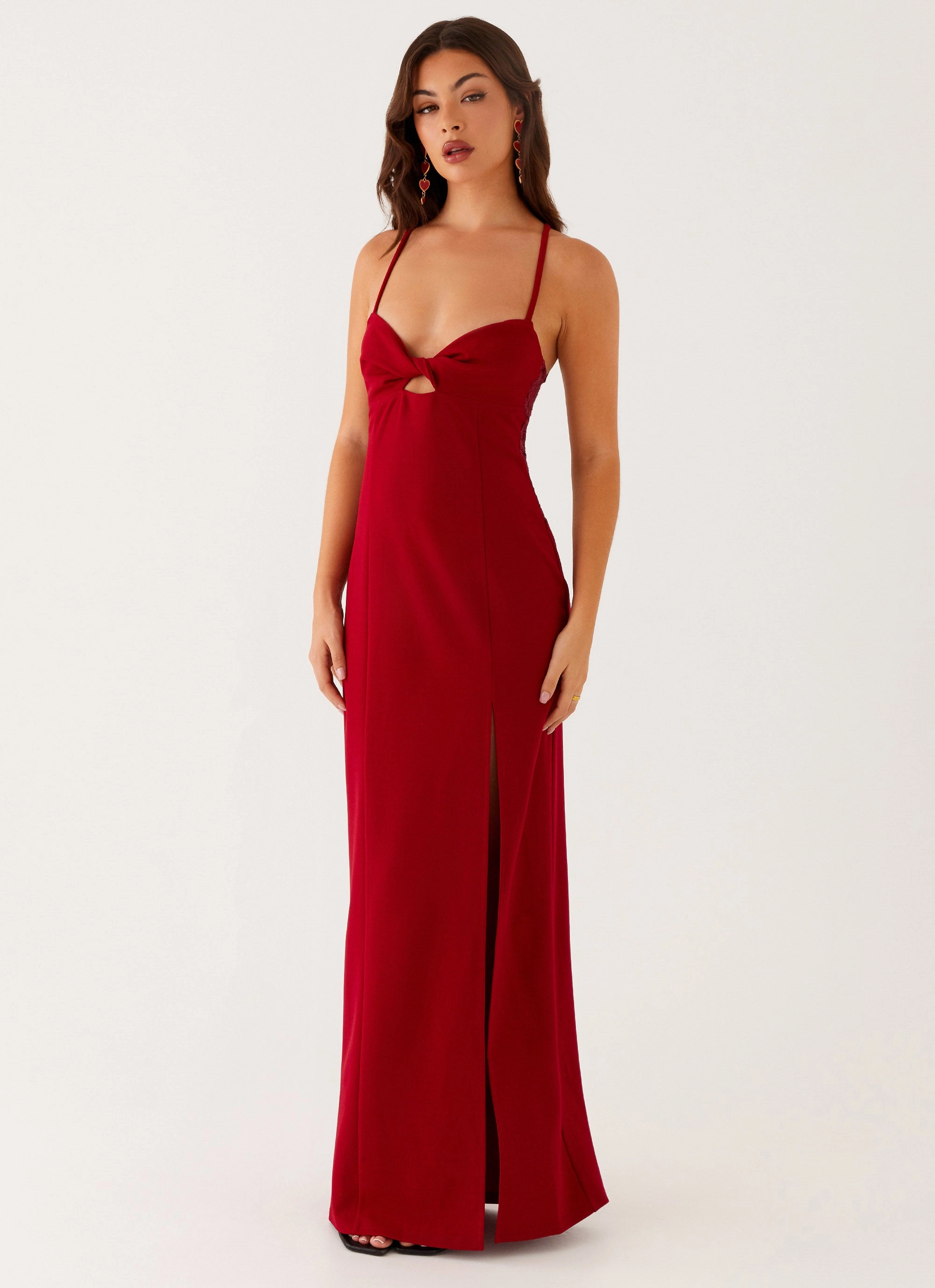 Polished Design Guest Shine Heartbreaker Maxi Dress - Deep Red