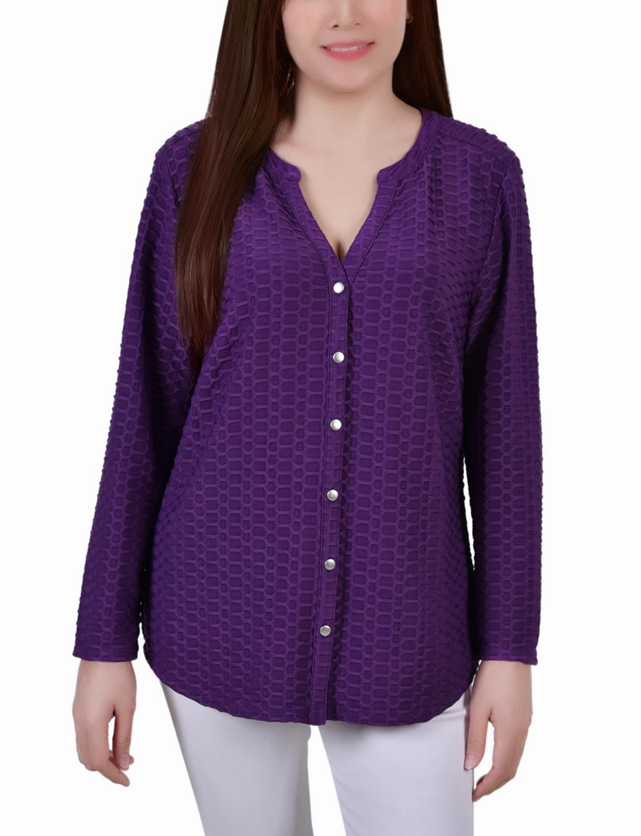 ContrastTipping TearResistant Long Sleeve Honeycomb Top
