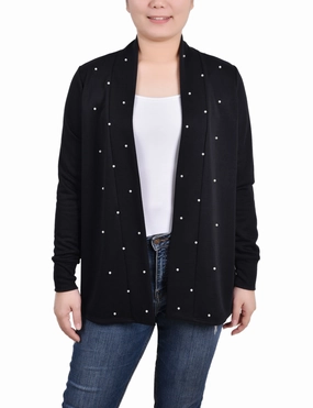 Street Style Long Sleeve Pearl Detail Cardigan