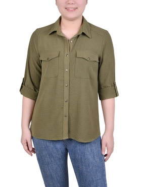 Long Sleeve Roll Tab Blouse Recycled Polyester Blend