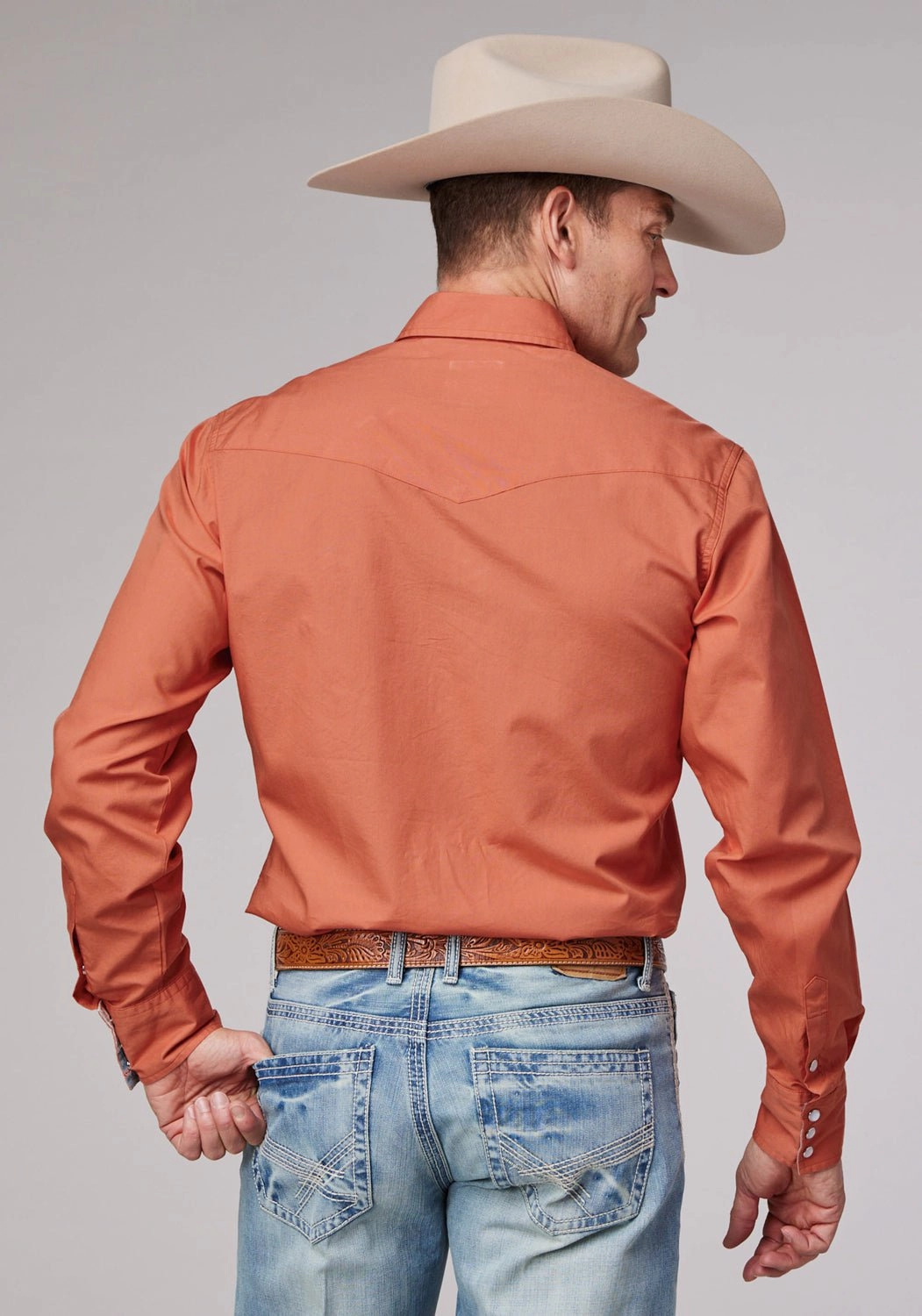 Practical Choice Micro Perforated Texture Roper Mens 2044 Solid Poplin Tangerine 100% Cotton L/S Shirt