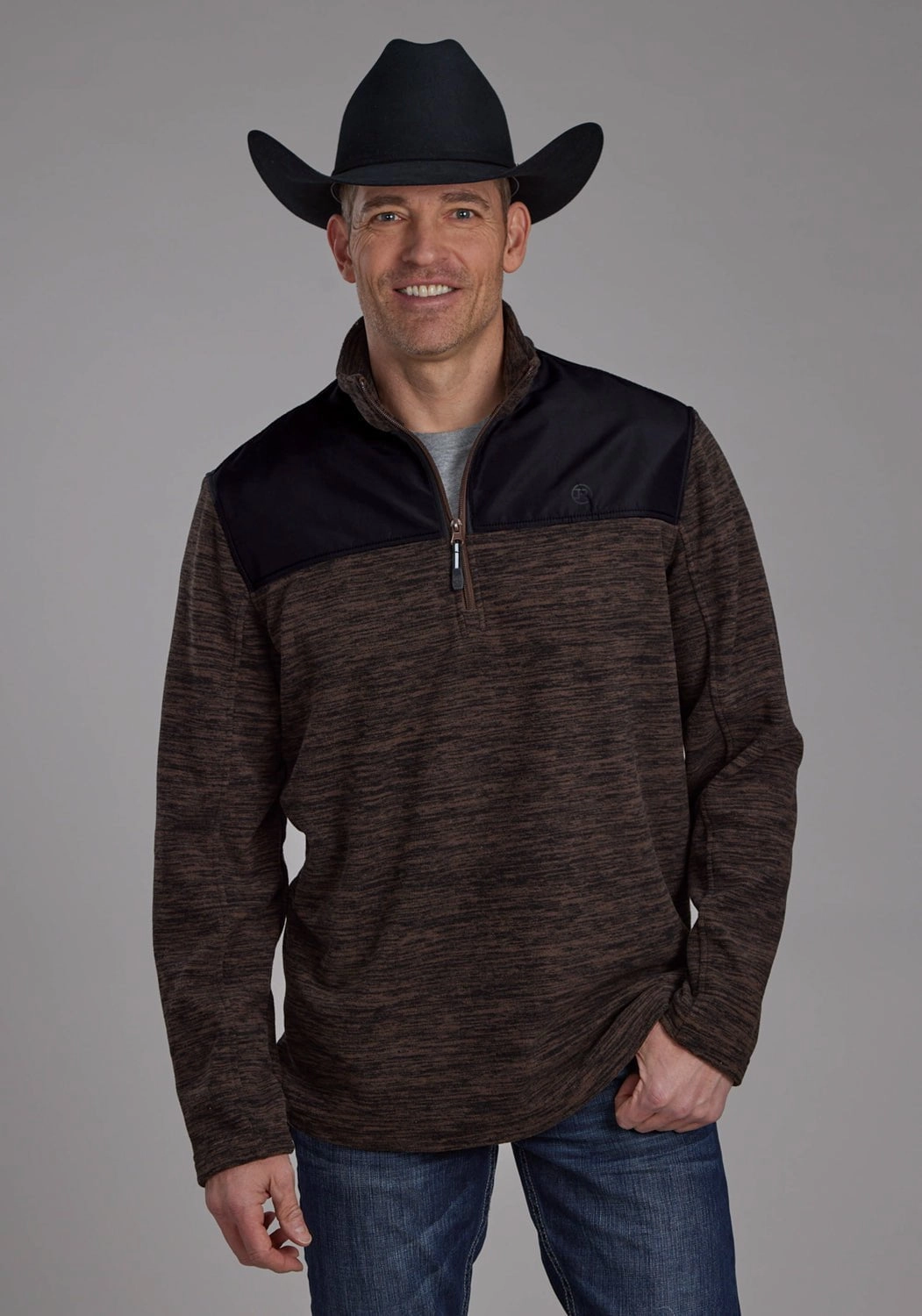 Packable design UV Protective Layer Roper Mens 2253 Heathered Brown 100% Polyester Fleece Jacket
