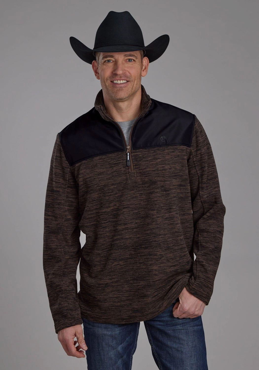 Soft Texture Moisture Managing Layer Roper Mens 2253 Heathered Brown 100% Polyester Fleece Jacket