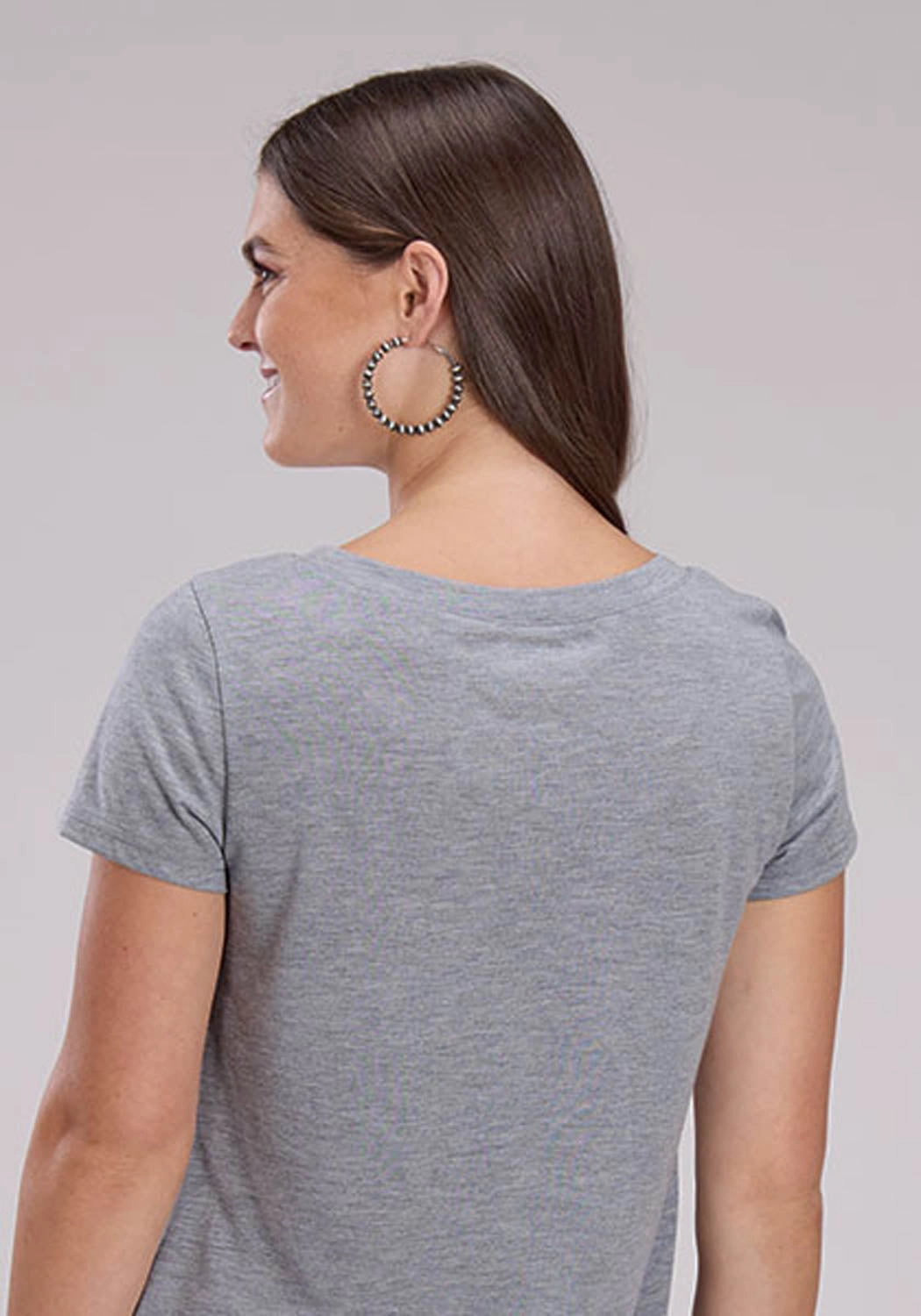 Elegant Finish Picnic Outfit Roper Womens Desert Road Longhorn Grey Poly/Rayon S/S T-Shirt