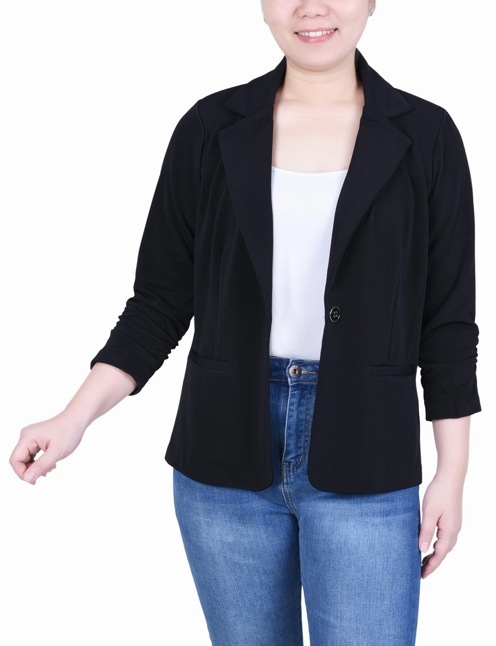 BoxyCrop ConvertibleCollar Long Sleeve Scuba Crepe Jacket