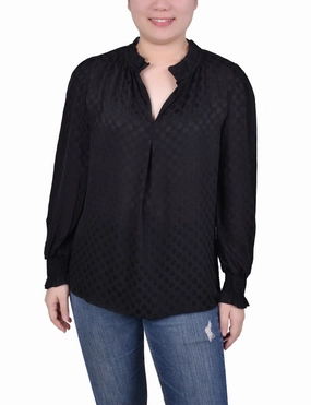 Long Sleeve Smocked Cuff Blouse OdorResistantTechnology Sweat Absorbing Lining