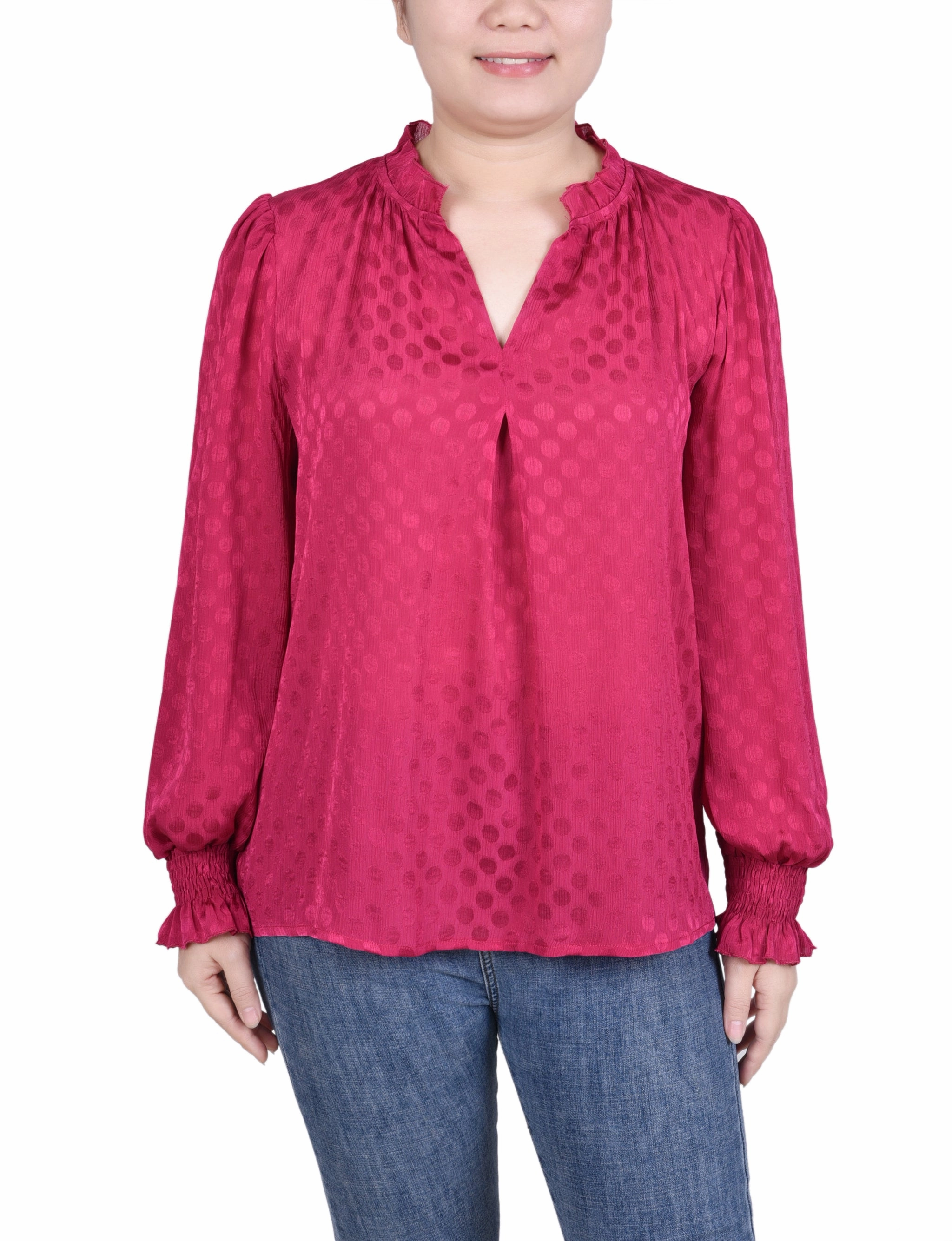 GarmentDyed Long Sleeve Smocked Cuff Blouse