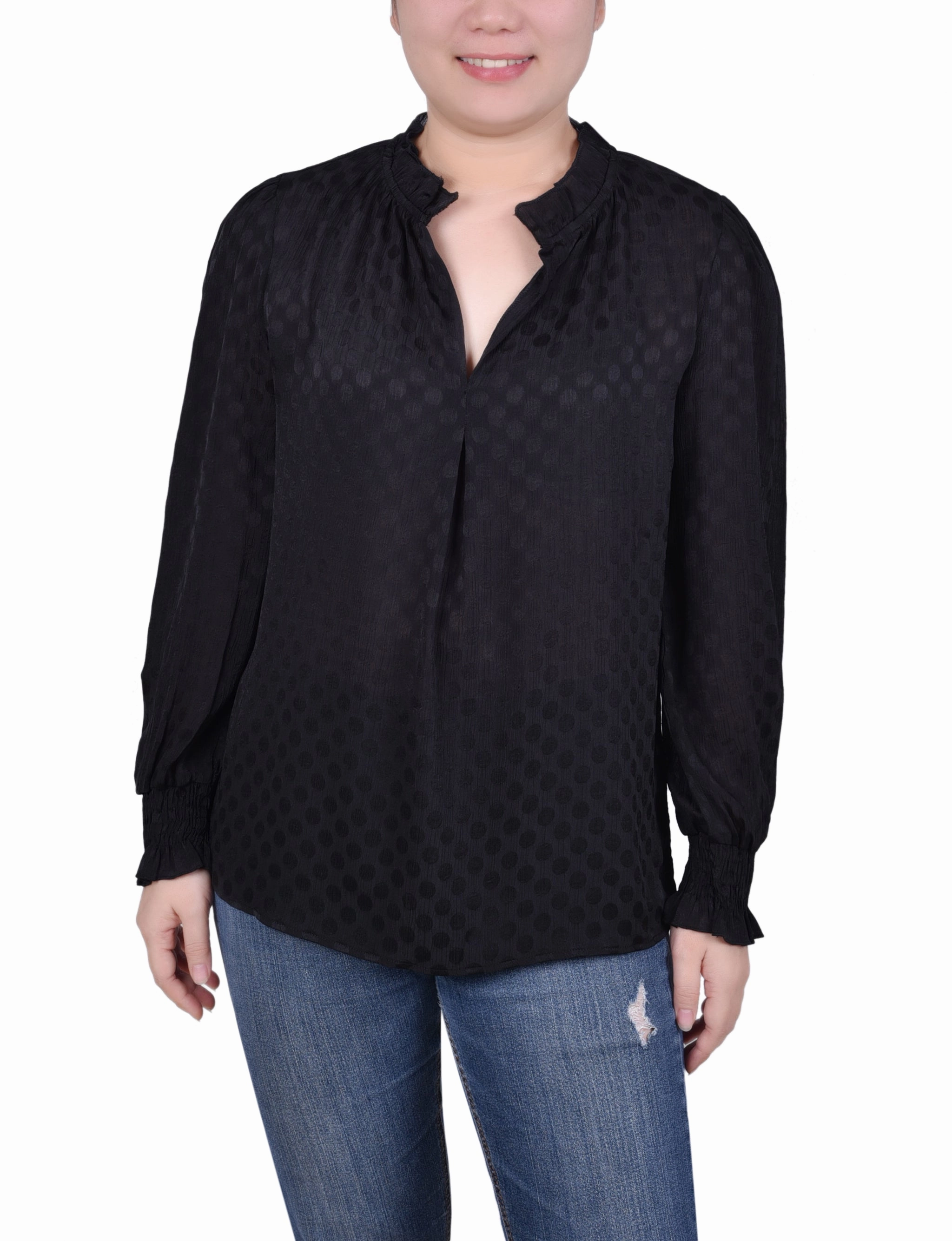 Long Sleeve Smocked Cuff Blouse Quick Dry Material