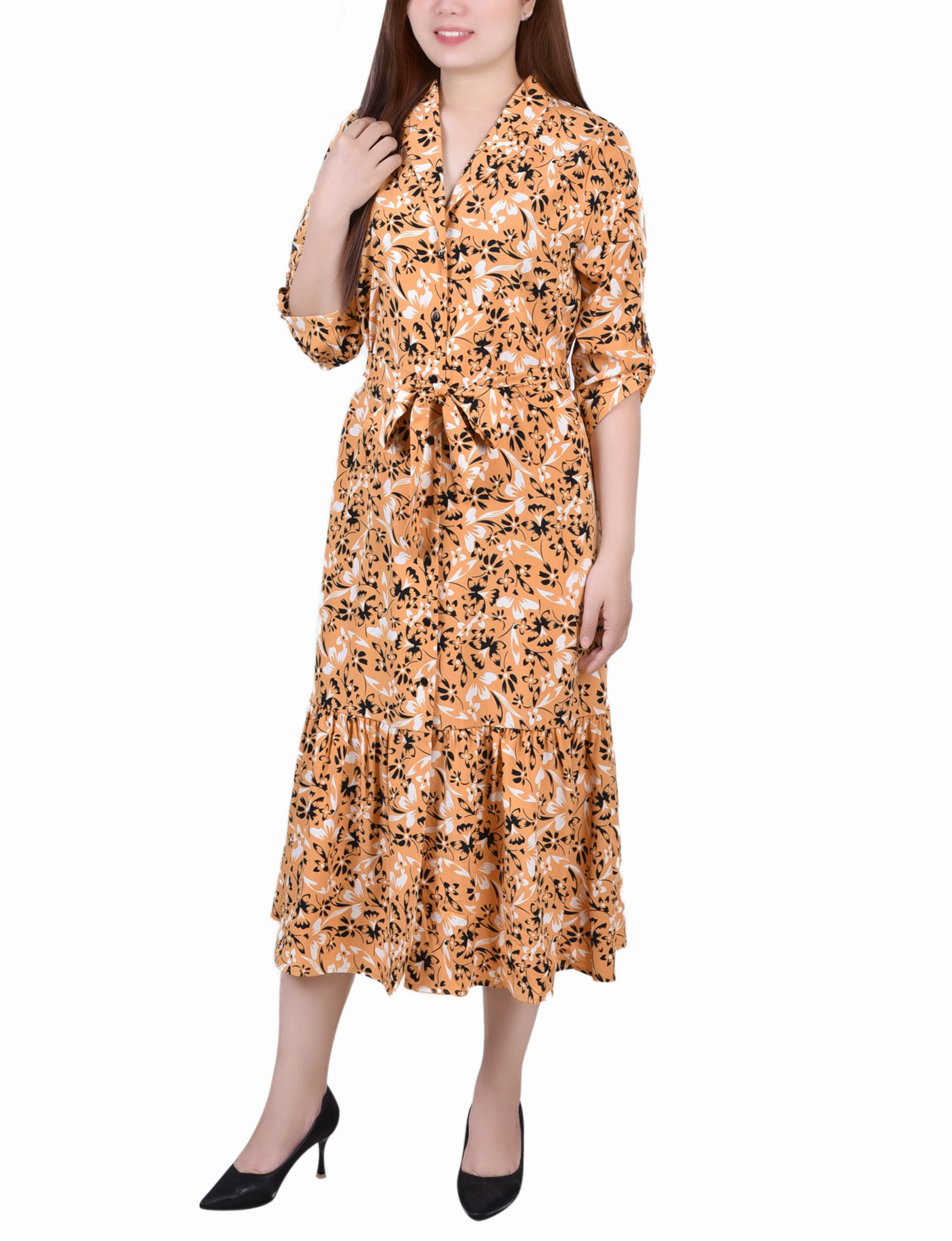 Long Sleeve Tiered Dress With Belt Resort Ready Trendy Layer