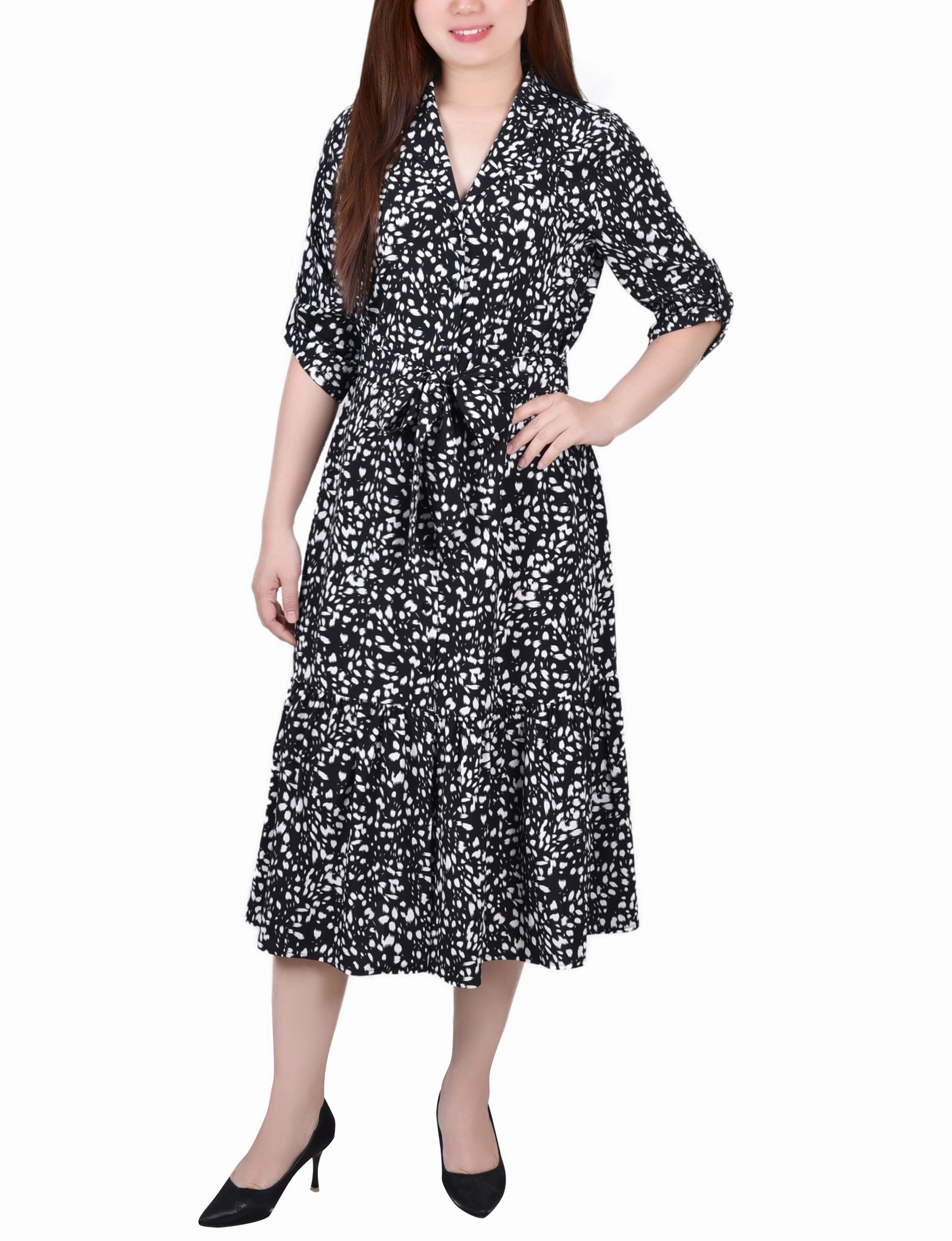 Sun-Protective Long Sleeve Tiered Dress With Belt