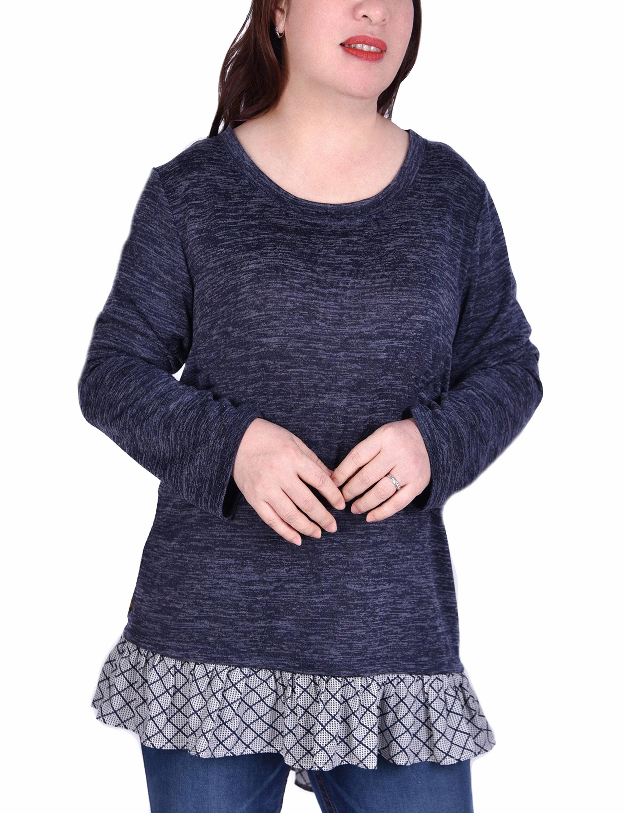 Friction Resistant Edges Odor Resistant Material Long Sleeve Tunic Top With Ruffled Hem