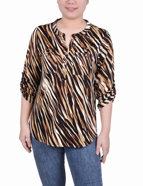 Long Tab-Sleeve Top With Pockets Anti Static Weave Technology Soft Cotton