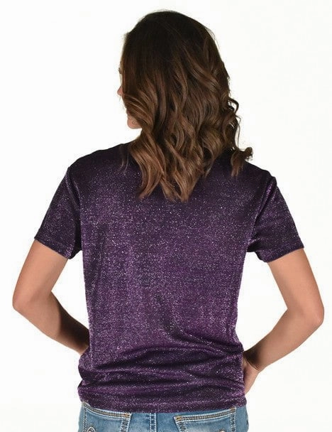 Button-up Cowgirl Tuff Womens Shimmer Breathe V Purple Nylon S/S T-Shirt