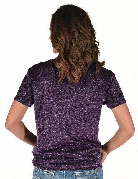 Cowgirl Tuff Womens Shimmer Breathe V Purple Nylon S/S T-Shirt Wrinkle-Free Multi Functional Pockets