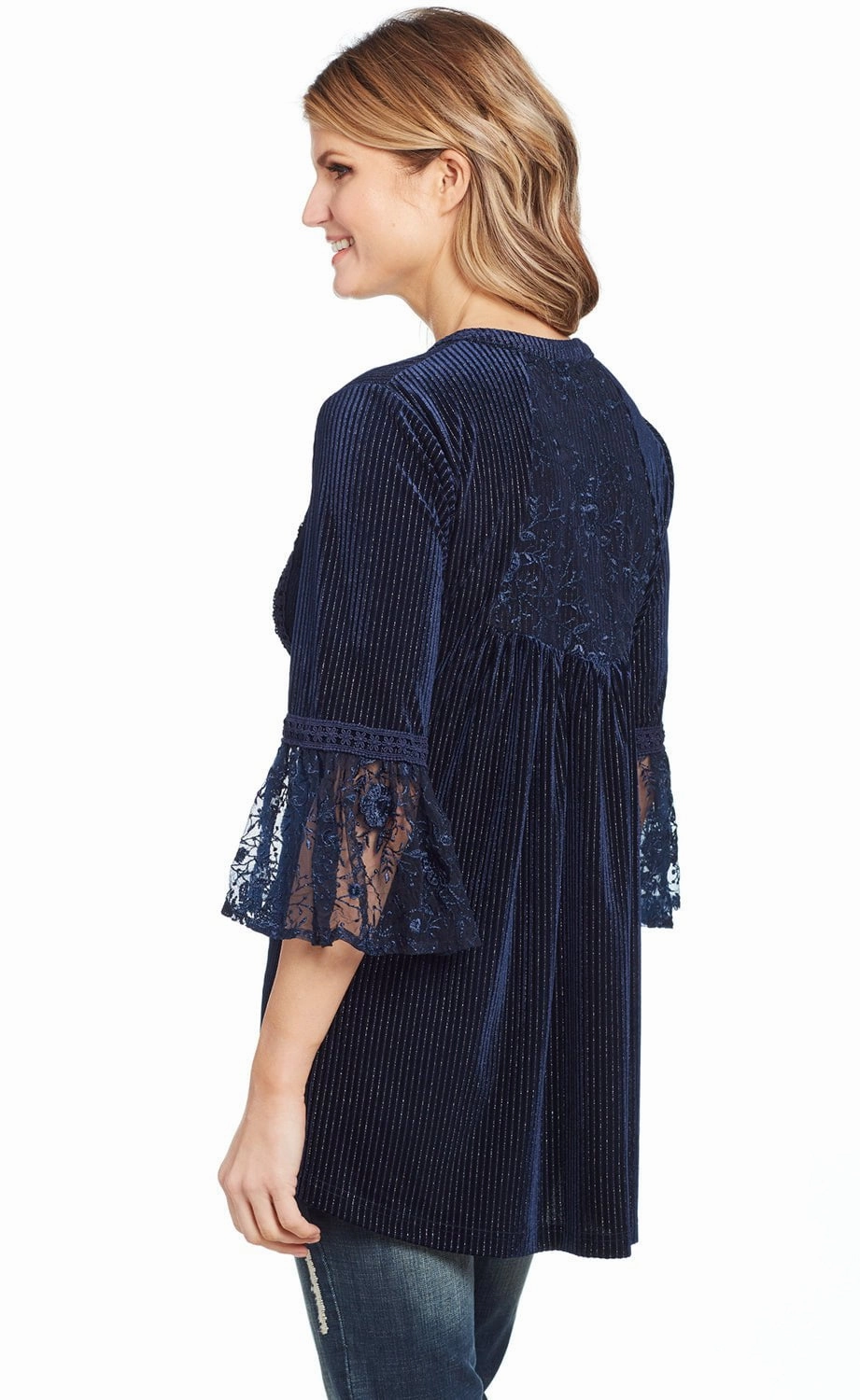 Cowgirl Up Womens Navy Polyester Layered Western Tunic S/S Trendsetter Choice Stretchy Cloth