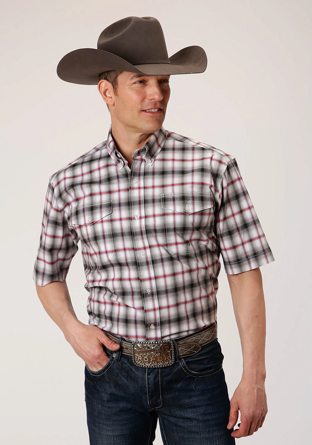 Outdoor Gear Backpacking Trip Roper Mens Black Cotton Blend Ombre Stretch BD S/S 2 Pocket Shirt