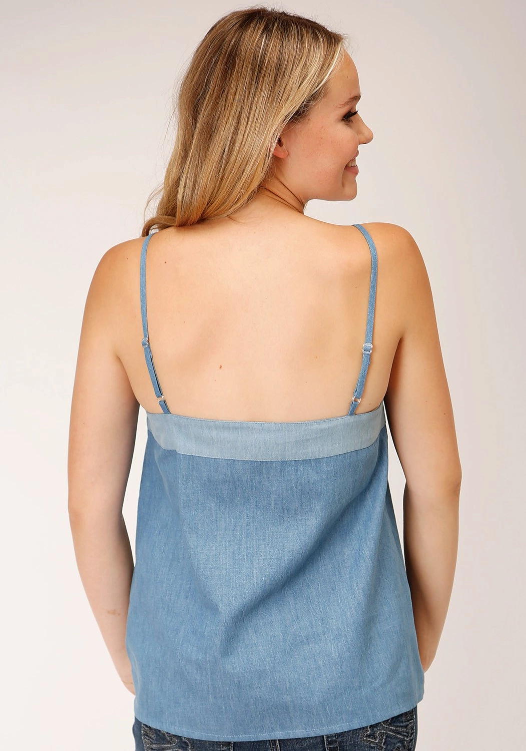 Non Irritating Tags Roper Womens Denim Camisole Blue 100% Cotton S/L Tank Top