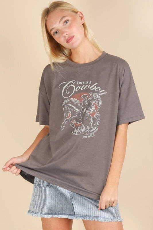 Minimalist Styling Durable Double Stitching Love Is A Cowboy Graphic Top