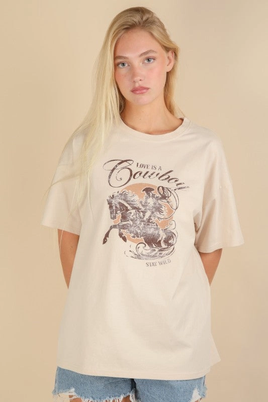 Love Is A Cowboy Graphic Top ribbed texture
