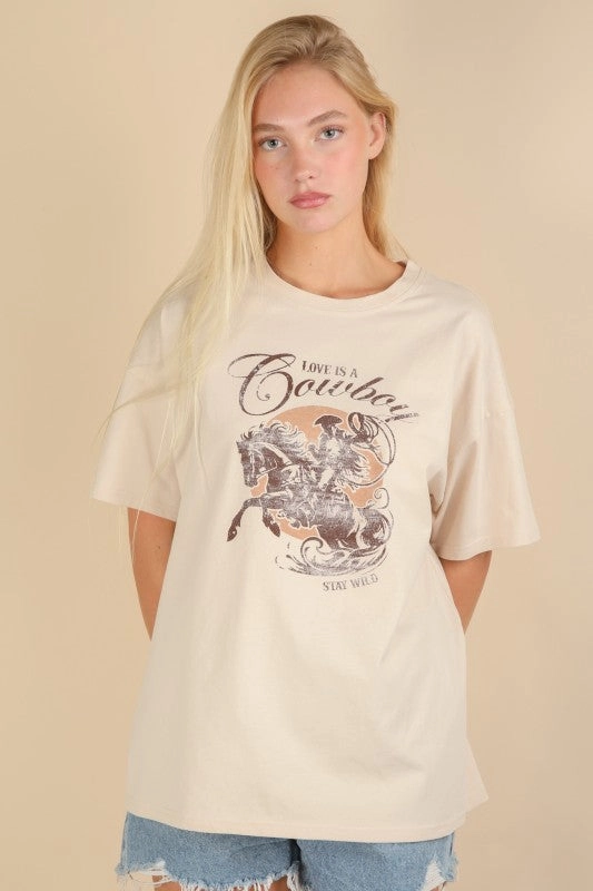 Hypoallergenic Lining LowMaintenanceFabric Love Is A Cowboy Graphic Top