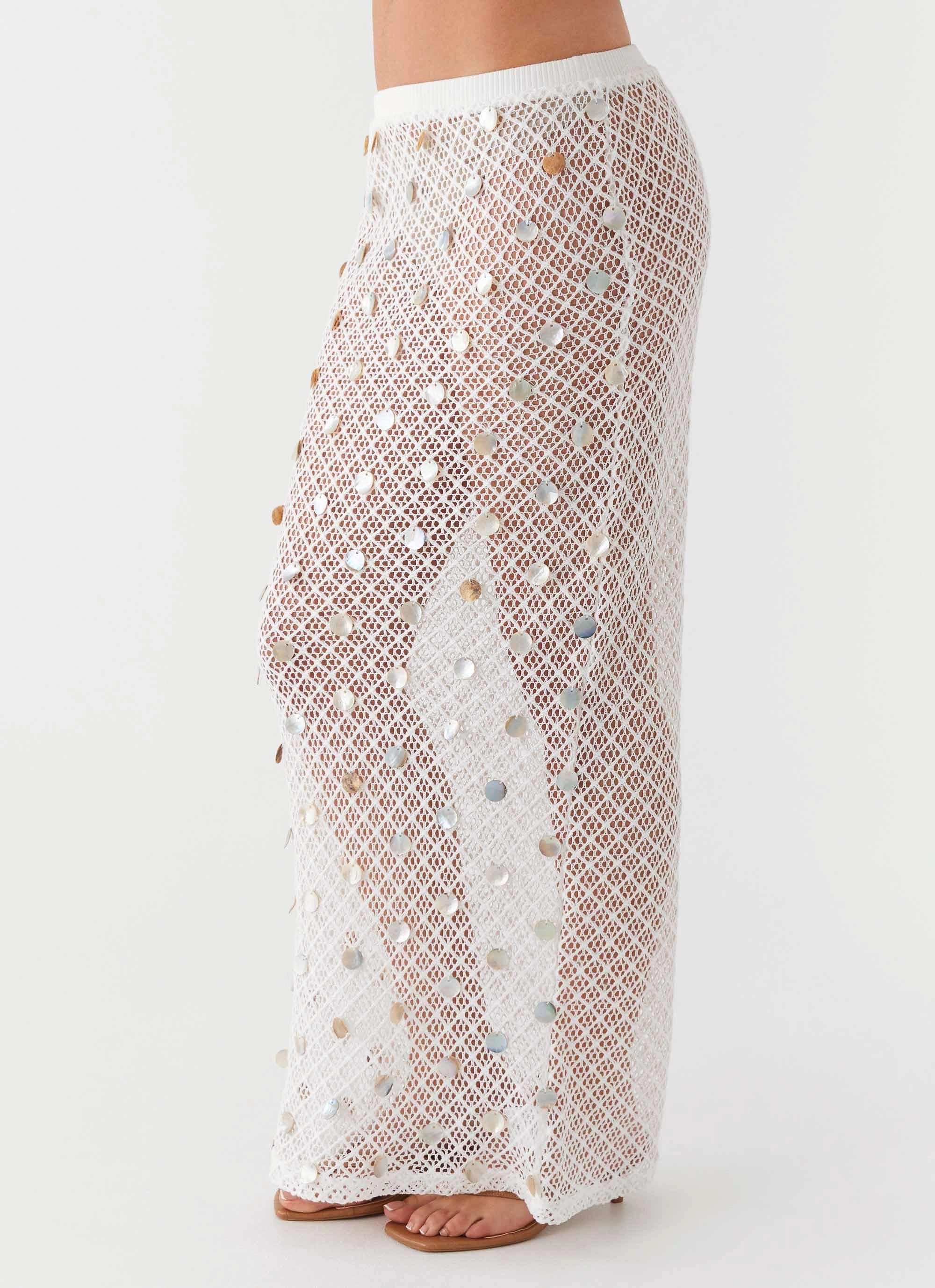 Lovina Shell Knit Maxi Skirt - White Chic Design