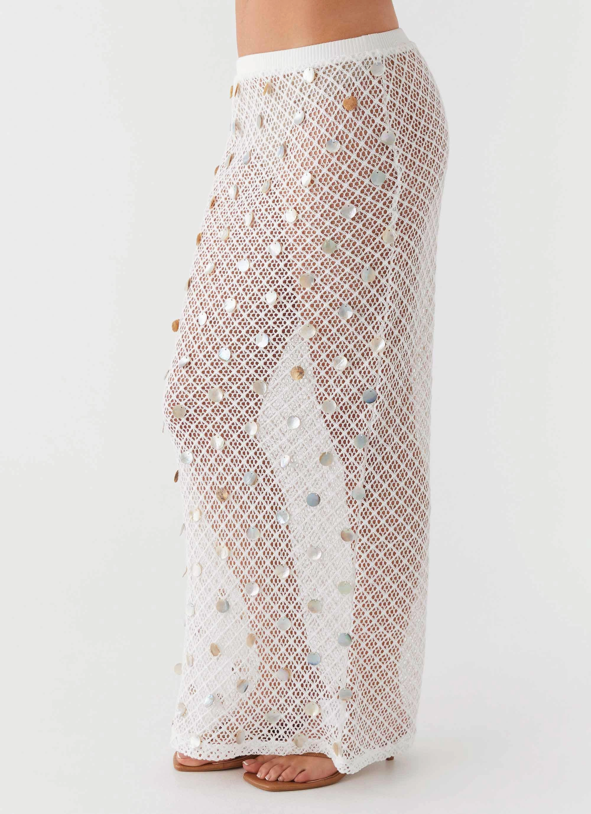 Flexible Bonded Seams Lovina Shell Knit Maxi Skirt - White