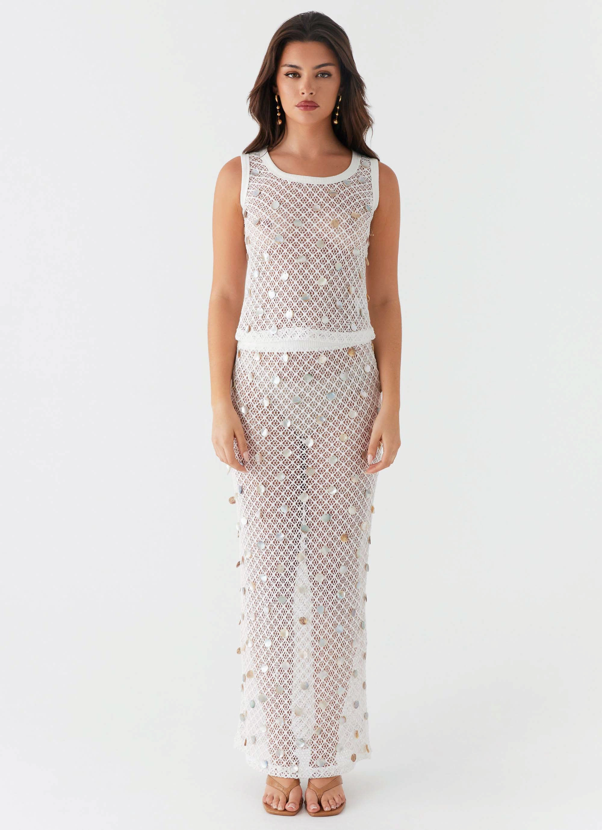 Lovina Shell Knit Maxi Skirt - White Soft Warmth