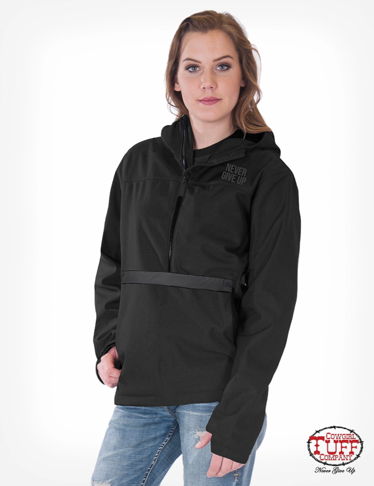 Street Look Cowgirl Tuff Womens Black Microfiber Jacket Hooded Pullover