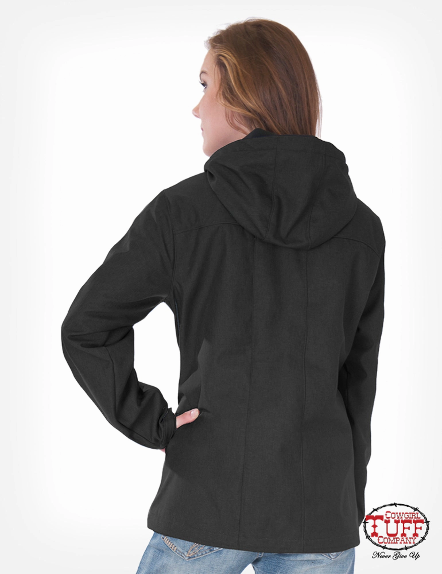 Cowgirl Tuff Womens Black Microfiber Jacket Hooded Pullover Waterproof Zipper