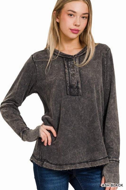 OdorResistantTechnology Emilee Washed Thumb Hole Cuffs Long Sleeve Top