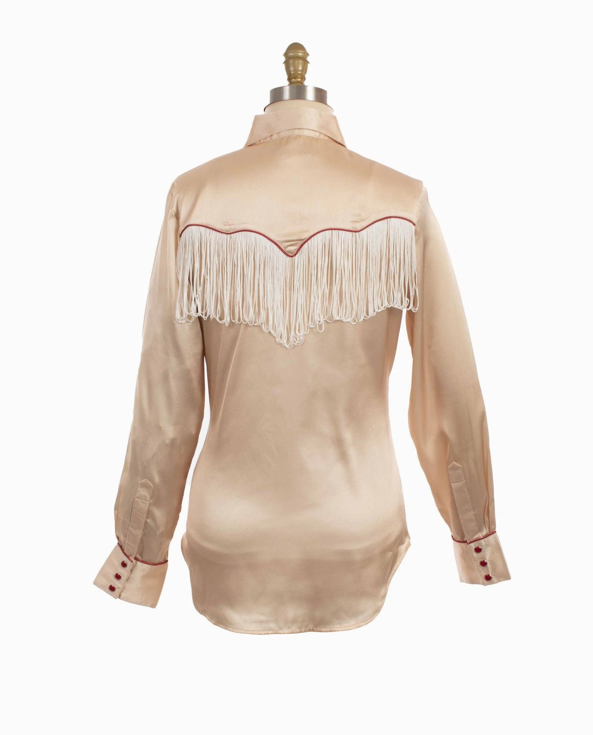 Warm Insulation Stretchy Cloth Scully Womens Retro Snap Fringe Tan 100% Polyester L/S Blouse