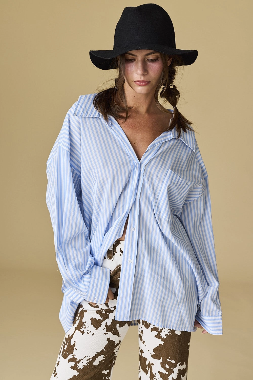 Luna Oversized Stripe Shirt - Blue FourWay Stretch AbrasionResistant Surface