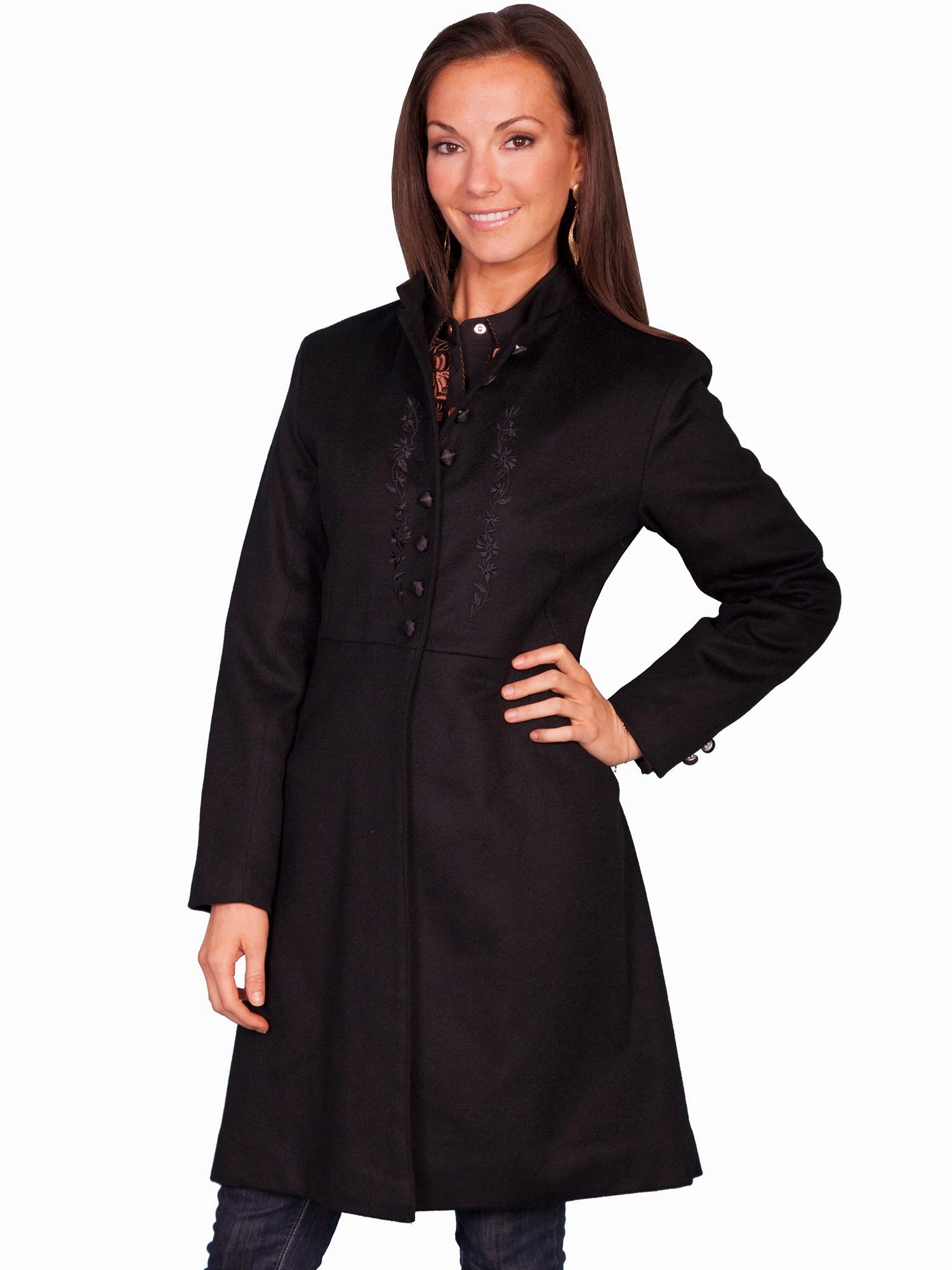 Taped Edges Scully Womens Black Wool Blend Heritage Frock Coat