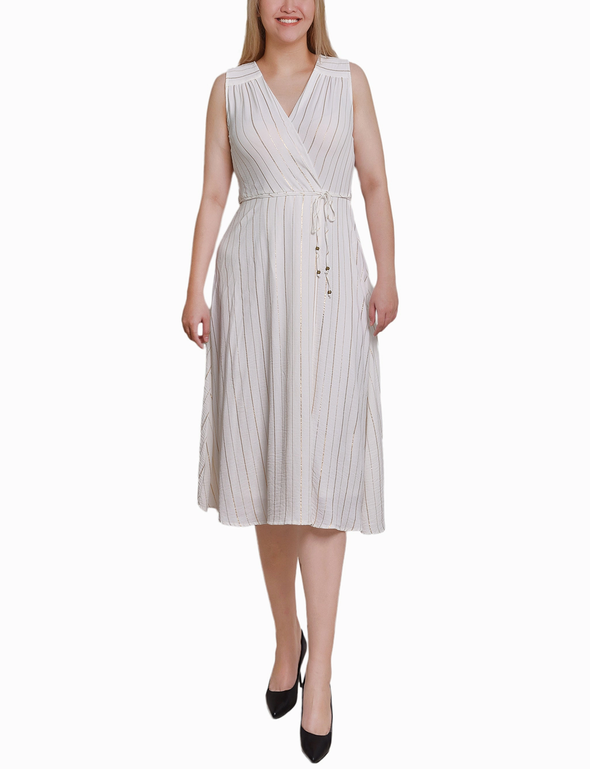 Hot Now Vibrant Wear Sleeveless Surplice Vertical Stripe Dress