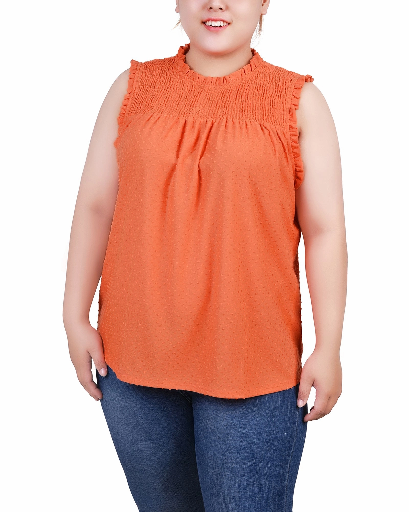 Easy Wear Plus Size Sleeveless Yoke Top With Ruffles