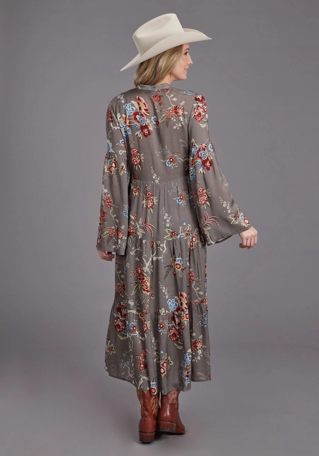 Stetson Womens Vintage Tapestry Grey 100% Rayon L/S Dress Odor Control Technology