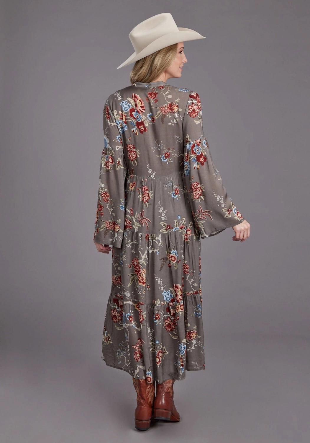 Stetson Womens Vintage Tapestry Grey 100% Rayon L/S Dress Grace Soft