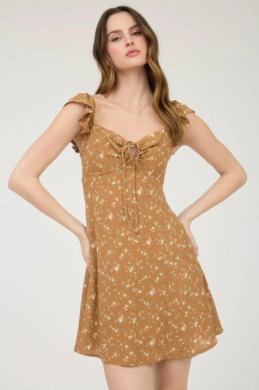 Tina Floral Front Cut-out With Tie Mini Dress Timeless slip dress