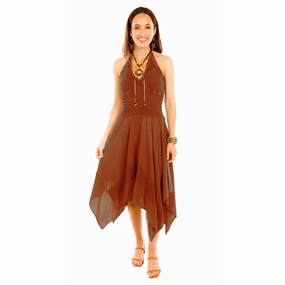 Scully Womens Tie Neck Halter Ginger 100% Cotton S/L Dress Smart Fit Wear Form Flow