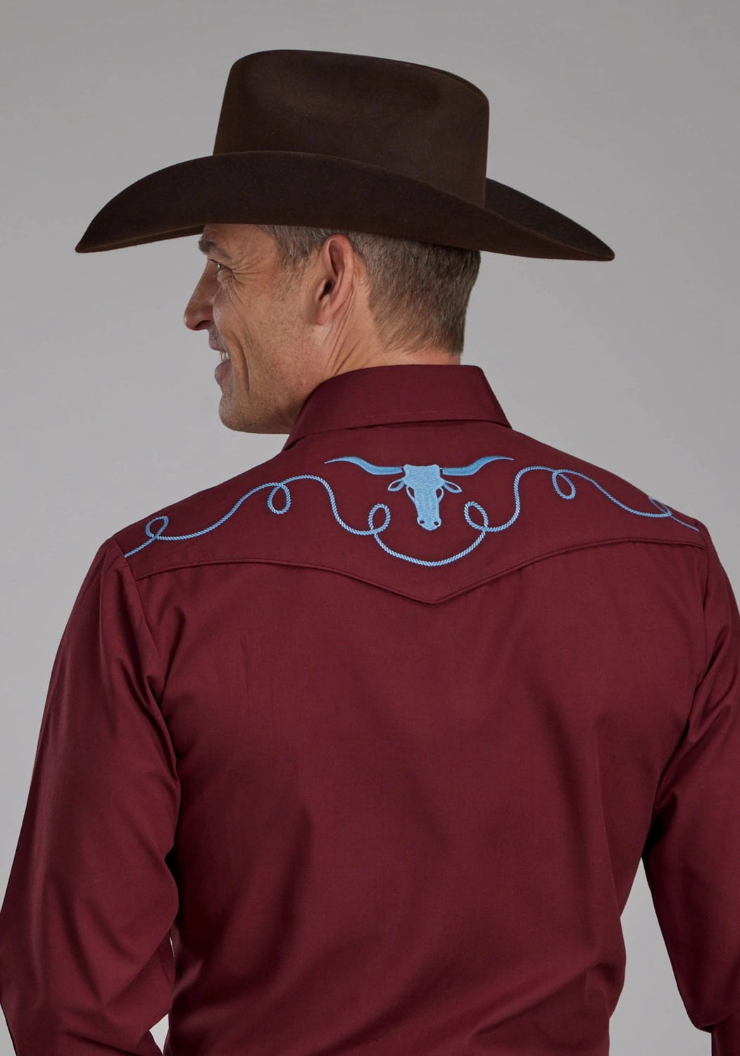 Roper Mens 2124 Broadcloth Wine Cotton Blend L/S Shirt Easy Care Material Snug feel